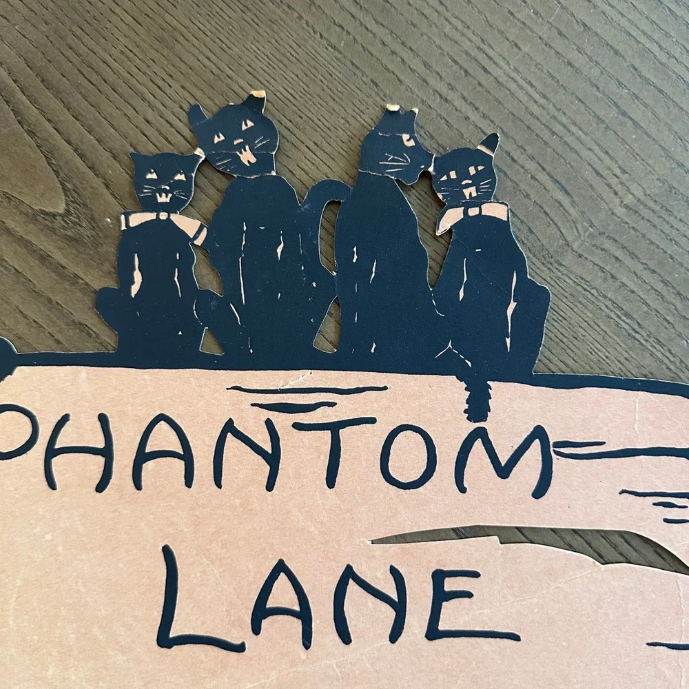 Vintage Halloween Beistle(?) Phantom Lane Black Cats Sign Decoration 14in *READ*